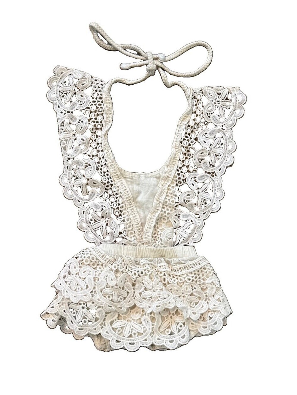 Romper | Toddler Girl | 6-12 Month | Ivory Cream Lace | Backless